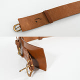 Vintage 1950s Medium Brown Leather Gold Buckles Wide Cinch Belt