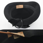 Vintage 1930s Size 22 Black Feathered Felted Wool Velvet Trim Small Hat