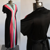 Vintage 1950s Medium Black Pink Green Zipper Front Dressing Robe  | by Kerrybrooke