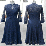 Vintage 1940s Medium Navy Blue Lace New Look Midi Dress