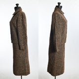 Vintage 1960s XS Brown Green Weave Rainbow Flecked Wool Jacket Skirt Suit