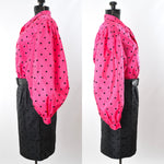 Vintage 1980s Size 4 Small Hot Pink Black Polka Dot Bishop Sleeve Party Outfit Skirt Suit | by Chaus