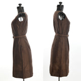 Vintage 1950s XS Copper Brown Sleeveless Wiggle Dress Suit Set