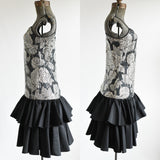 Vintage 1990s Small Golden Silver Metallic Roses Ruffled Sequin Midi Evening Dress | by Cattiva