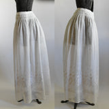 Antique 1900s Small White Cotton Embroidered Edwardian Petticoat Skirt