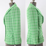 Vintage 1970s Medium Green White Plaid Wide Peaked Lapel Jacket | by Russ