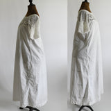 Antique 1910s Large White Bow Crocheted Yoke Handmade Nightgown