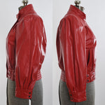 Vintage 1980s Small Red Leather Puff Shoulder Leather Jacket | by Tibon