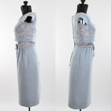 Vintage Late 50s Early 60s XS Blue Short Sleeve Wiggle Dress