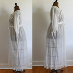 Antique 1910s Large White Cotton Voile Pin Tucked Bodice Nightgown