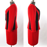 Vintage 1990s Large Red Black Double Breasted Power Skirt Suit | by Stirling Cooper