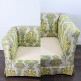 Vintage 1970s Green Yellow Floral Damask Tuxedo Couch | by Henredon