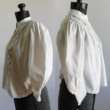 Antique Early 1900s XS White Traditional Hardanger Bunad Blouse