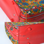 Vintage 1960s Flower Power Red Orange Green Blue Daisy Suitcase | 22" X 15" X 6"