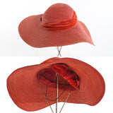 Vintage 1940s Orange Raffia Velvet Ribbon Tilt Sun Hat