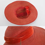 Vintage 1940s Orange Raffia Velvet Ribbon Tilt Sun Hat