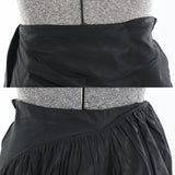 Vintage 1950s Medium Black Taffeta Cocktail Tulip Wrap Midi Party Skirt