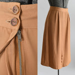 Vintage 1940s Small Tan Gabardine Midi Skirt