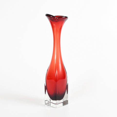 vintage 60s Aseda Jack in the Pulpit Red Cased Glass Tulip Square Base Vase