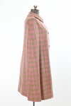 Vintage 1960s Pink Green Plaid Wool Cape   |   Medium Large