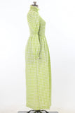 Vintage 1970s Spring Green Gingham Prairie Dress   |   Small Medium