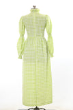 Vintage 1970s Spring Green Gingham Prairie Dress   |   Small Medium
