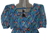 Vintage 1980s Sheer Dark Florals Puff Sleeve Midi Dress | 2XL | by Charlee Allison for Eljay
