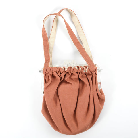 vintage 1940s orange, cream, clear lucite frame deco handbag
