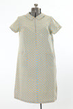 Vintage 1950s Flowers Zipper Front Short Sleeve Blue House Dress   |  Plus Size |  by Bonnell Dress Co.