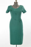 Vintage 1950s Teal Green Knit Sweater Dress   |   Medium  |   by Snyderknit