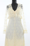 Vintage 1970s Cream Lace Maxi Simple Wedding Dress Bolero Set   |   Small Petite