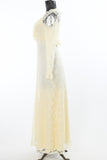 Vintage 1970s Cream Lace Maxi Simple Wedding Dress Bolero Set   |   Small Petite