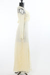 Vintage 1970s Cream Lace Maxi Simple Wedding Dress Bolero Set   |   Small Petite