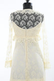 Vintage 1970s Cream Lace Maxi Simple Wedding Dress Bolero Set   |   Small Petite