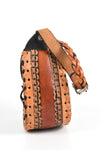 Vintage 1970s Tooled Leather Small Saddlebag Floral Hand Held Purse