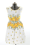 Vintage Early 1960s Yellow Roses Sleeveless Day Dress   |   Large 30" Waist  |   by Nelly Don