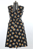 Vintage 40s XL Yellow Roses Sleeveless Black Sun Dress   |   34" Waist  |   by Cardinal Cottons
