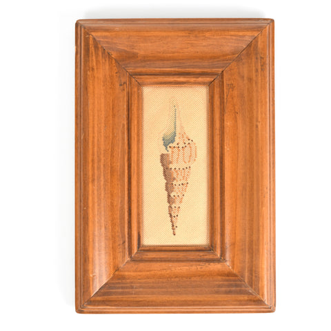 Vintage 1980s Seashell Auger Cross-Stitch Framed Handmade Wallhanging