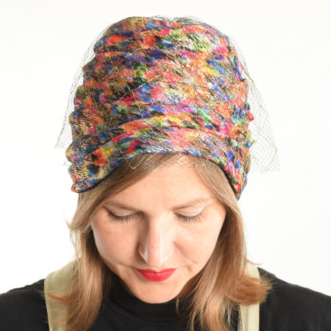 vintage 1960s gilded rainbow toque turban hat by Royce Exclusive