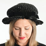 Vintage 1960s Black Straw Split Brimmed Bubble Hat   |   by Christian Dior