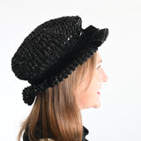 Vintage 1960s Black Straw Split Brimmed Bubble Hat   |   by Christian Dior