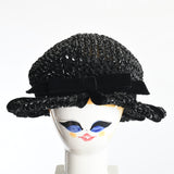 Vintage 1960s Black Straw Split Brimmed Bubble Hat   |   by Christian Dior