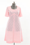 Vintage 1970s Pink Flowers Flutter Sleeve Midi Dress   |  Large XL