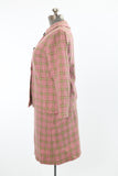 Vintage 1960s Pink Green Plaid Jacket Skirt Suit   |   Small
