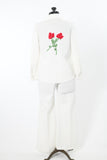 Vintage 1970s Funky White Pink Red Rose High Waisted Flare Pants Set   |   Small Medium  |  by JC Penney Fashions