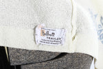 Vintage 1960s Cream Bouclé Knit Navy Tiki Print Cardigan Sweater  |  Large  |  by Talbott Travler