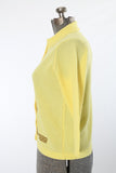 Vintage 1960s Yellow Bouclé Knit Brown Geometric Print Cardigan Sweater  |  XL  |  by Talbott Travler