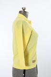 Vintage 1960s Yellow Bouclé Knit Brown Geometric Print Cardigan Sweater  |  XL  |  by Talbott Travler