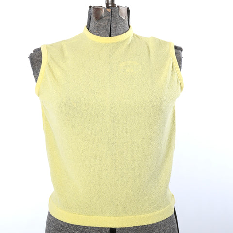 vintage 1960s yellow boucle knit sleeveless shirt
