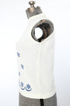 Vintage 1960s Cream Bouclé Knit Navy Flower Print Sleeveless Shirt  |  Large  |  by Talbott Travler